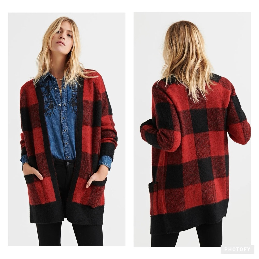 Plaid Red and Black Women's Sweater
